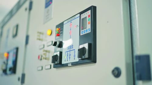 Moderns electrical equipment. Closeup of control panel system.