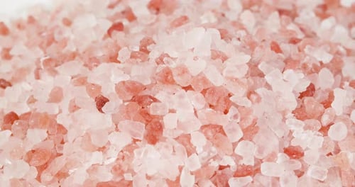 Himalayan Salt, Pink Himalayan Salt Crystals Close up. Pink Coarse Salt Crystals Macro Shot