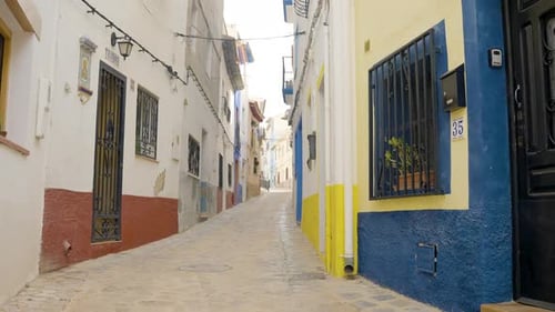 Mediterranean holiday town narrow streets full of colour and style