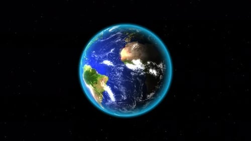 Animated earth planet in space with starry sky in the background. day night cycle. motion graphics.