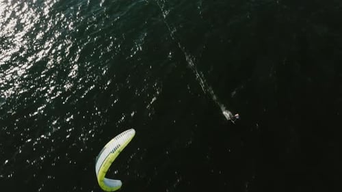 Aerial View of Kitesurfing on the Waves of the Baltic Sea Poland Gdansk