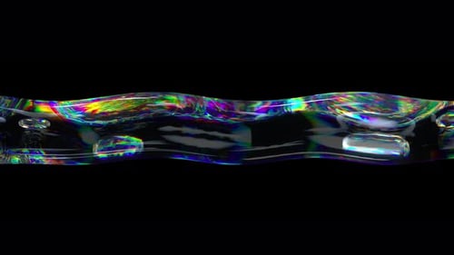 Transparent multicolored liquid moving wave with bubble, iridescent effect.