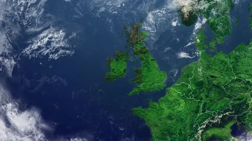 Europe Satellite Map Zoom with Ireland Highlight