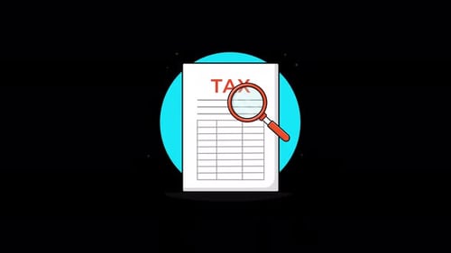 Tax Paper with Magnifying Glass. Taxation Concept Animation Video - Transparent