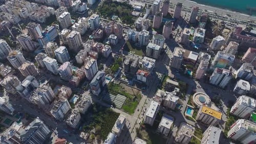 Aerial Video Urban Landscape By the Mediterranean Captured From Above with Scenic Ocean Backdrops