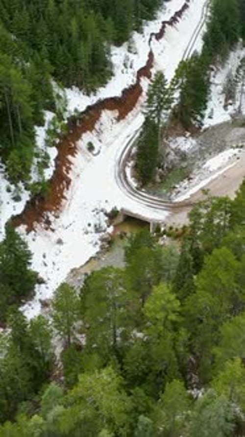 Vertical Video Turkish Winter Forest Cinematics Aerial View of Mountains River and Captivating