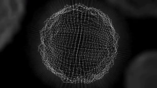 Abstract particle sphere rotating. Technology backround. Blue particle energy sphere. Seamless loop.