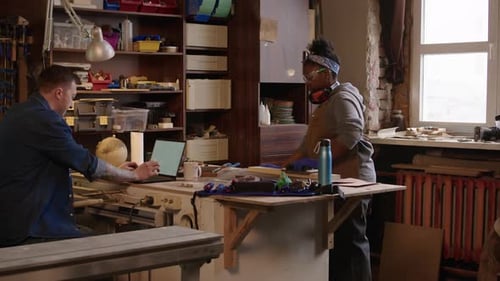 Multiracial Carpenters Team Co-working in Workshop