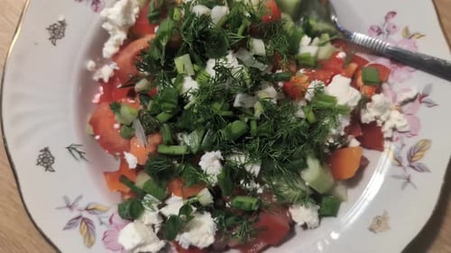 Bowl of fresh Eastern Europe salads, top down view