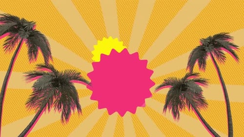 Retro Pop Art Palm Trees and Sunburst Background Loop