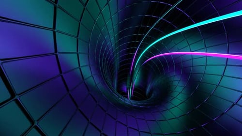 Purple And Turquoise Energy Flows Moving Along The Ring Tunnel Background Vj Loop In 4K