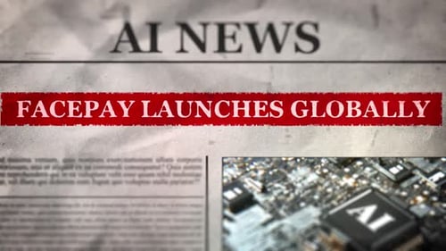 AI News Headline Reveal on Newspaper with Stamped Text