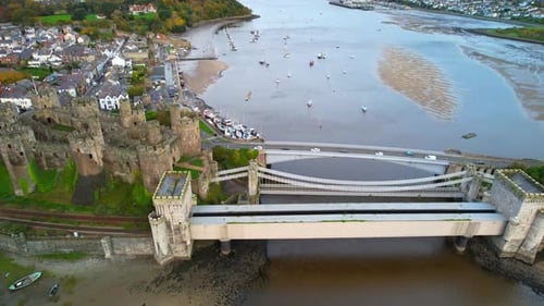 Aerial View of Famous Conwy Castle in North Wales, United Kingdom