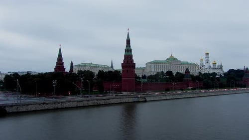 Moscow Kremlin and Ships on River