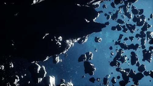 Floating Asteroid Field in Deep Blue Starry Space