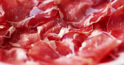 Close Up of Thinly Sliced Cured Ham