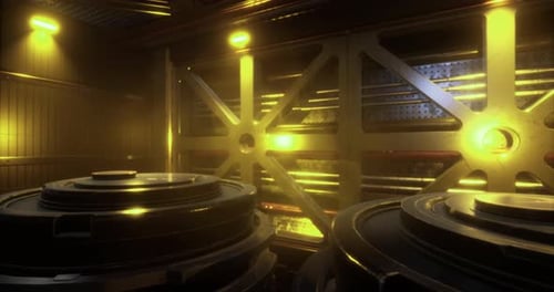Golden Hues Shine on Futuristic Metallic Structures in a Sci Fi Scene