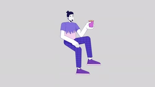 Flat Design Animation of a Man Drinking a Beverage