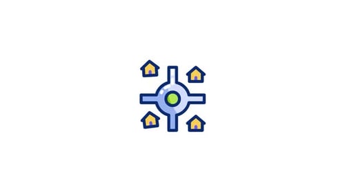 Animated Icon of Houses Connecting to a Central Hub