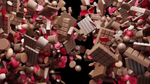 3D Chocolate and Rose Petals Flying Transition