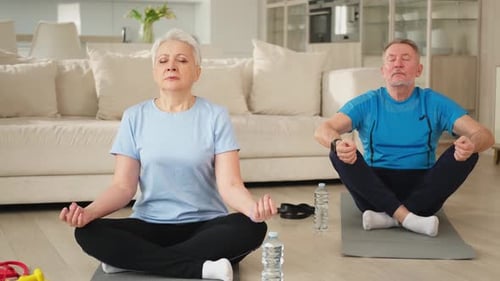 Senior Couple Meditating Peacefully in Living Room