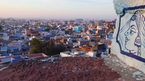 blue city dense house construction view from mountain top at morning video is taken jodhpur rajastha