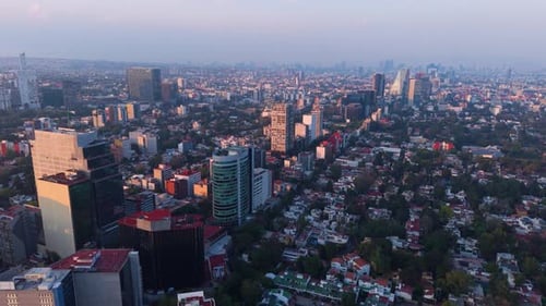 Sunset drone views over a major avenue in Mexico City