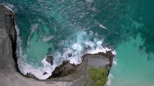 Aerial View on Mountain Landscape of Summer Ocean Coast and Blue Sea Water Waves