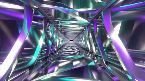 Futuristic Metallic Abstract Geometric Neon Tunnel