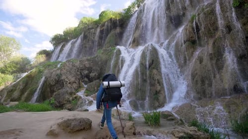 Travel video male walking in a beautiful nature in spring