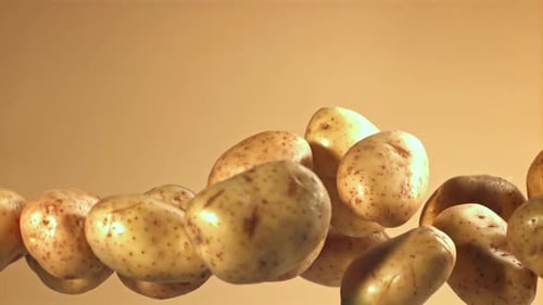 Potatoes Fly Up and Fall Down Filmed on a Highspeed Camera at 1000 Fps