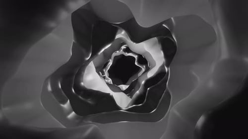 Fondo abstracto de túnel de agujero de gusano, renderizado en 3D, viaje a través de un agujero de gusano en blanco y negro (VJ Loop)