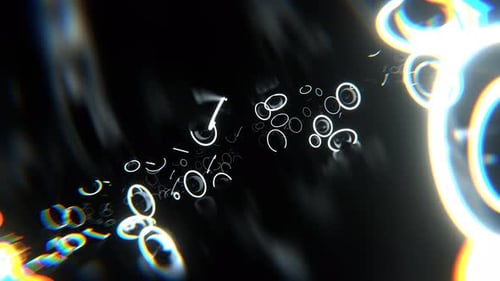 Dark Space With Levitating Metal Spheres And White Neon Rings Background VJ Loop In 4K