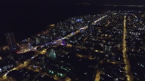 Aerial drone footage of Cape Town, South Africa at night