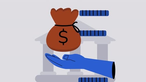 Flat Design Financial Animation with Hand and Falling Coins