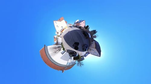 Little Tiny Planet 360 Small World View Of A Man Walking Near Busy Street in 4K
