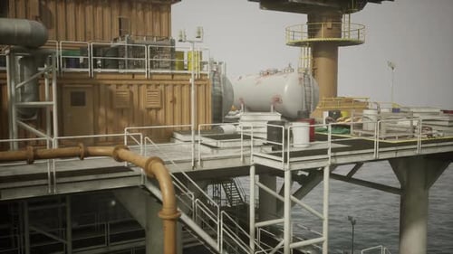 Old Oil Platform Infrastructure Showcasing Industrial Design By the Sea