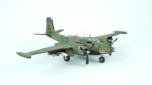 Rotating Assembly Model Of American A 26 Invader Attack Aircraft On The Background.