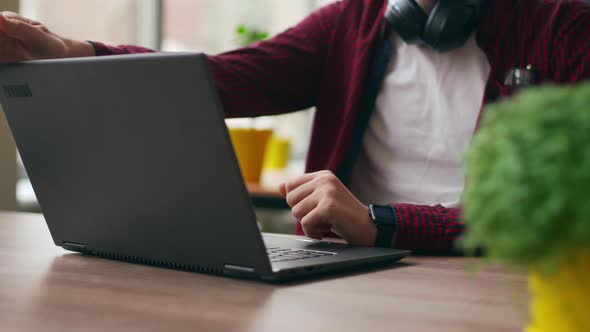 Tired Office Worker Finishes Work Takes a Break Closes Laptop ...