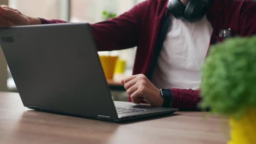 Tired Office Worker Finishes Work Takes a Break Closes Laptop Overworked Developer Ends Working Day