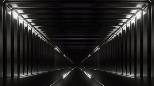 Black tunnel with white neon
