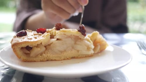 Apple Pie Slice Cut With Fork Close Up