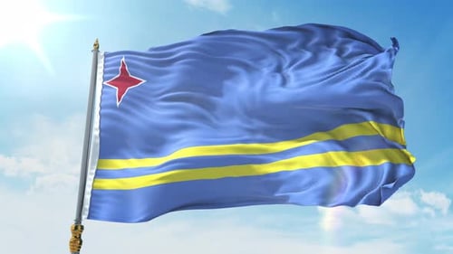 Aruba Flag Waving Loop with Blue Sky Background