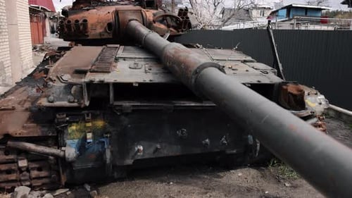 Destroyed Tank in an Urban Setting