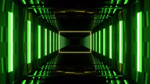 Green And Yellow Strobe Neon Hallway With Checkerboard Texture Background Vj Loop I 4K