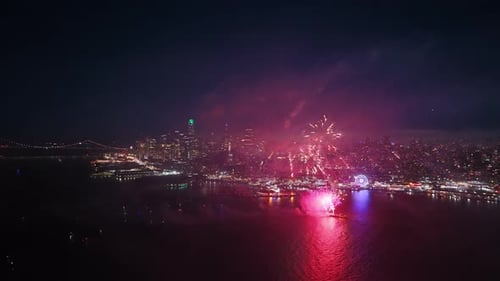 Vibrant Aerial Fireworks Over San Francisco Skyline on July 4 Independence Day