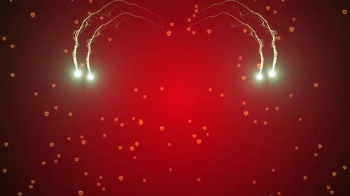 Hintergrund mit roten Herzen und glitzernden Partikeln
