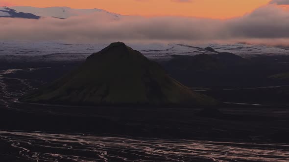 Aerial View Of Maelifell Volcano And Icelandic Landscape At Sunset aerial-view-of-maelifell-volcano-and-icelandic-landscape-at-sunset