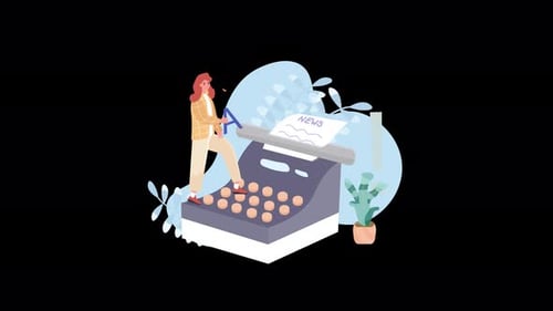 Kreative Frau tippt auf einer Vintage-Schreibmaschine für die Illustration von Nachrichtenartikeln