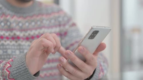 Close up of Man Using Phone, Typing